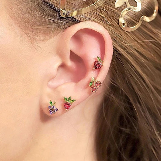 4 Pair/Set  Crystal Fruit Stud Earrings