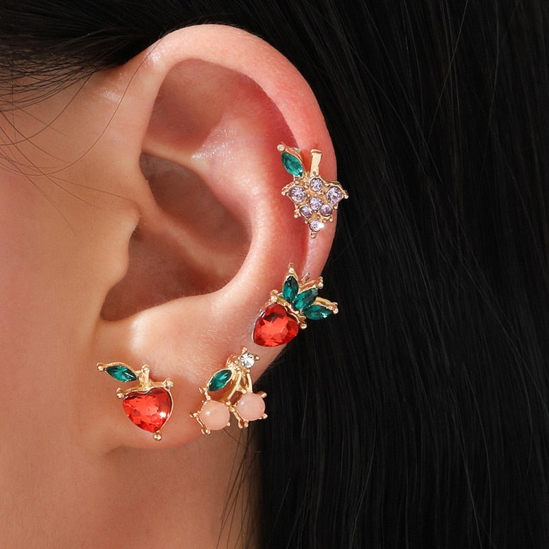 4 Pair/Set  Crystal Fruit Stud Earrings