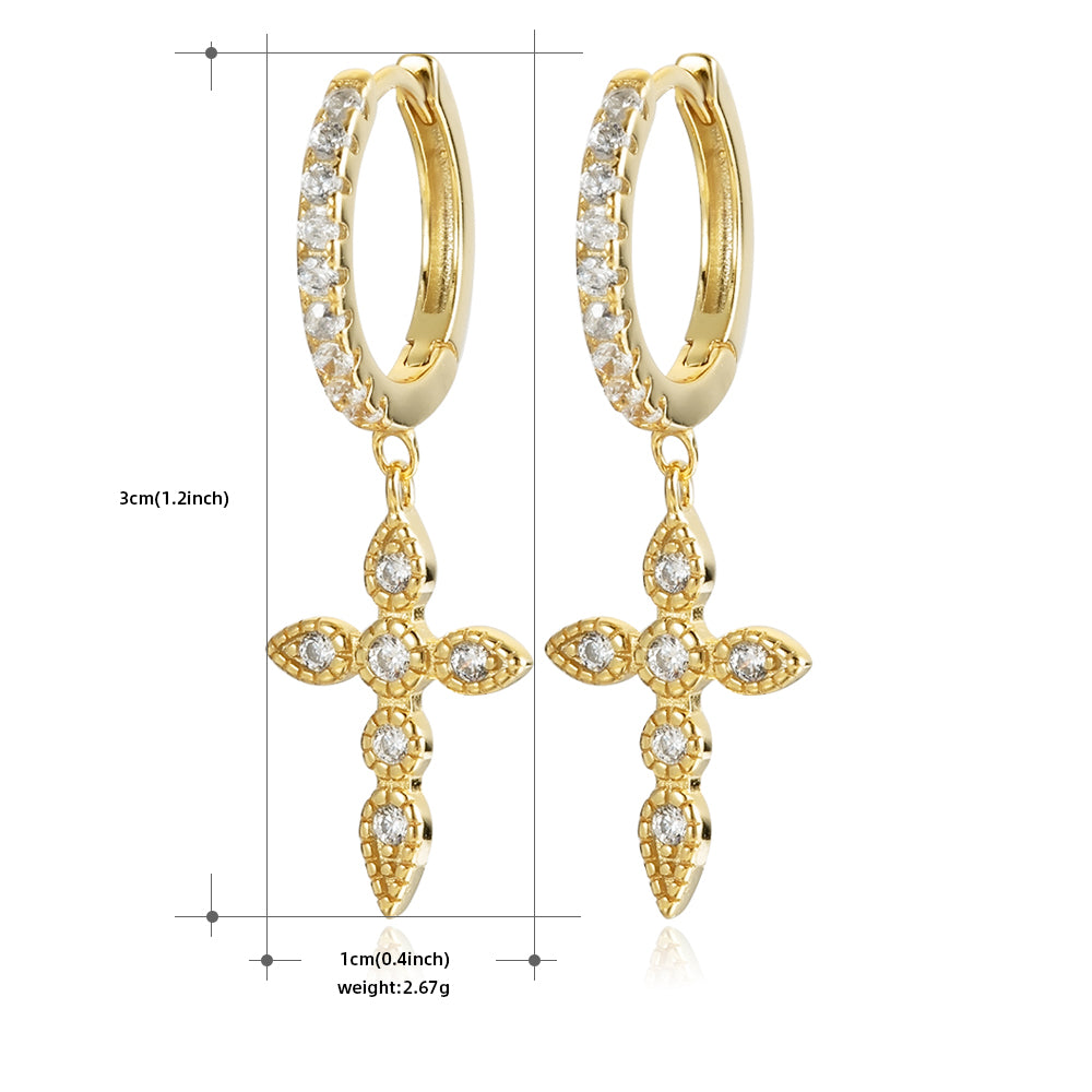 Sterling Silver Earrings Gold Color cross Moon Star Zircon Small Circle Huggie Hoop Earrings