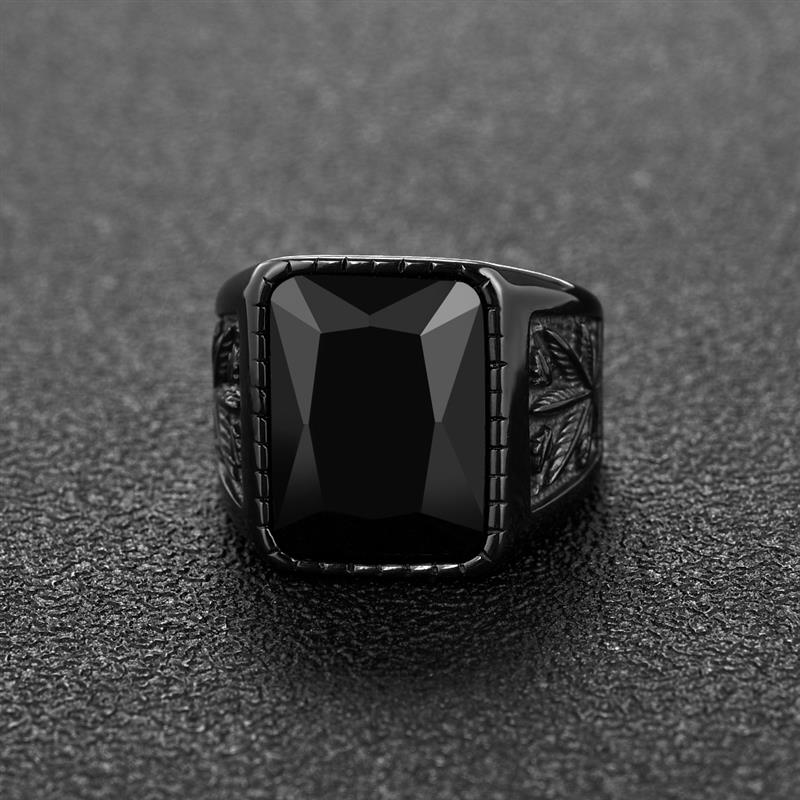 Black / Stone Red Stainless Steel Men's Ring