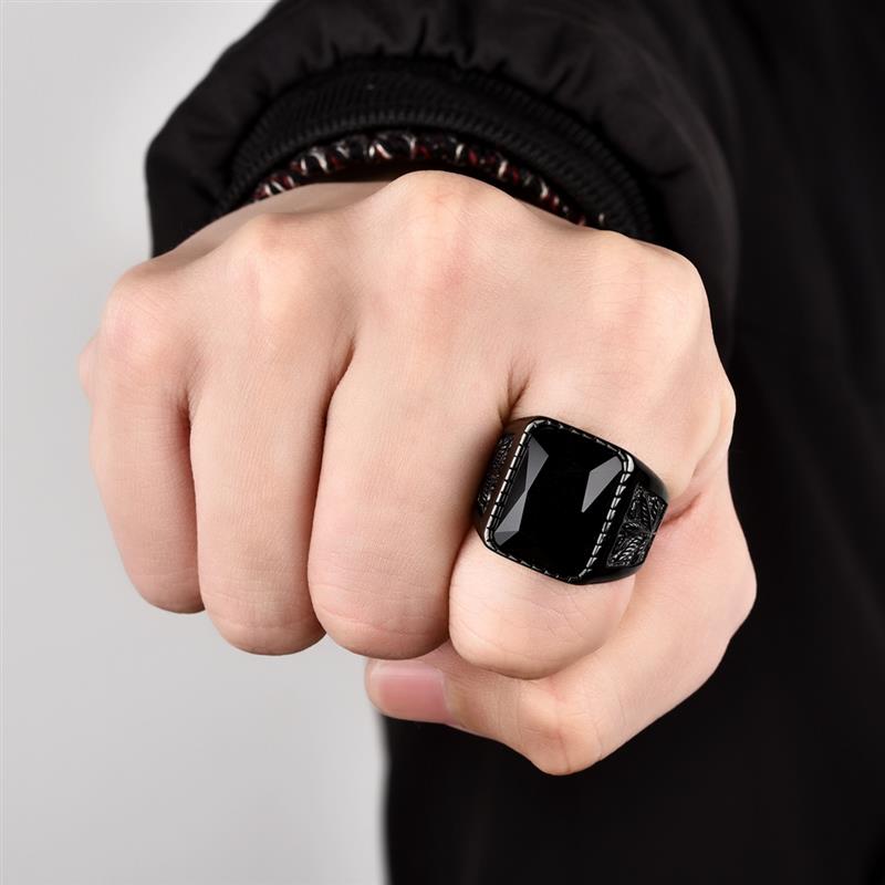 Black / Stone Red Stainless Steel Men's Ring