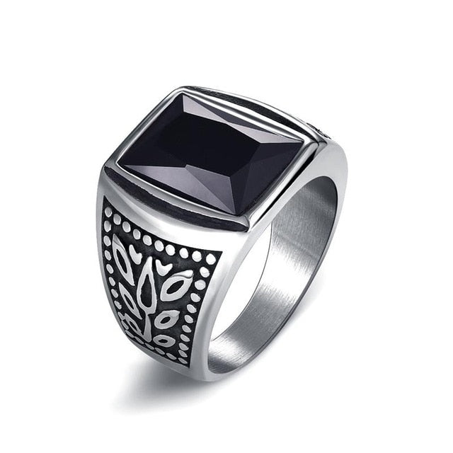 Black / Stone Red Stainless Steel Men's Ring