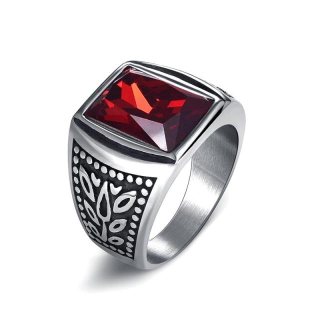 Black / Stone Red Stainless Steel Men's Ring