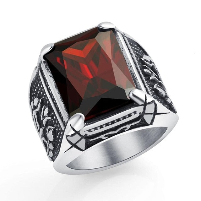 Black / Stone Red Stainless Steel Men's Ring