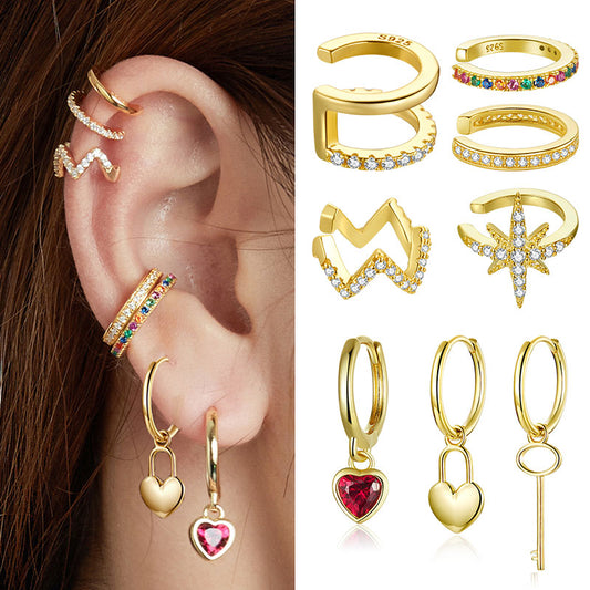 Bamoer 1PC Gold Ear Cuff 925 Sterling Silver Gold