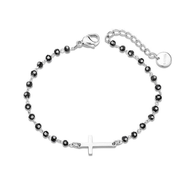 Stainless steel bracelets for women Black Crystal Beads.