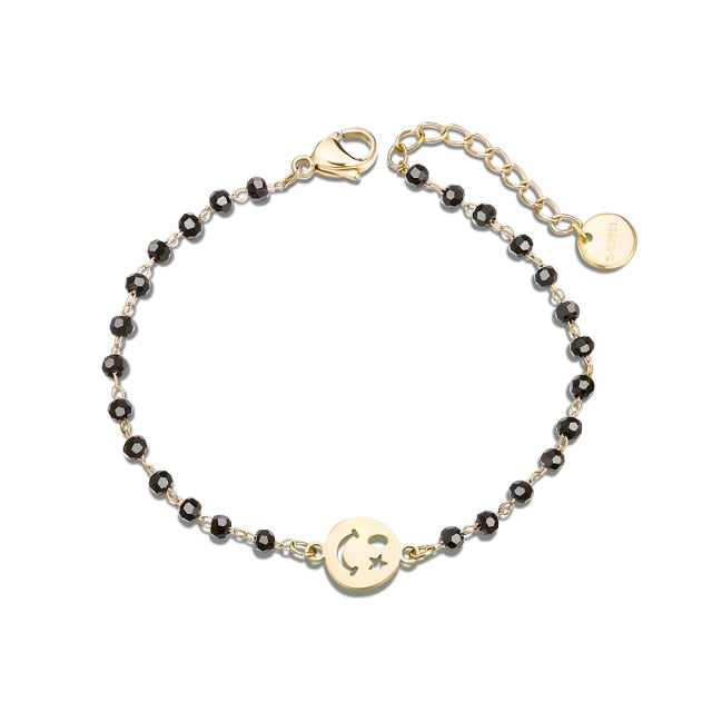 Stainless steel bracelets for women Black Crystal Beads.