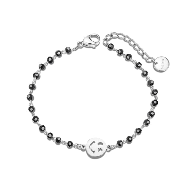 Stainless steel bracelets for women Black Crystal Beads.