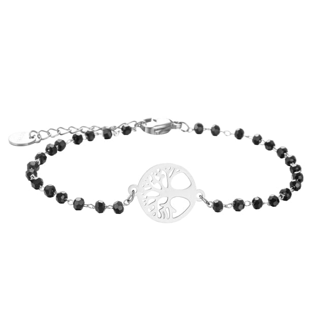 Stainless steel bracelets for women Black Crystal Beads.