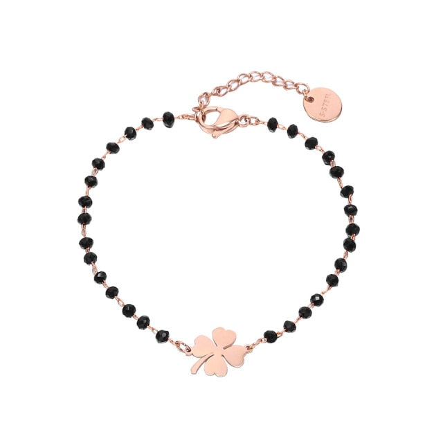 Stainless steel bracelets for women Black Crystal Beads.