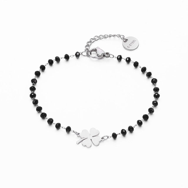 Stainless steel bracelets for women Black Crystal Beads.