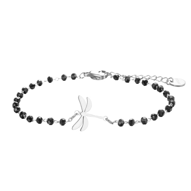 Stainless steel bracelets for women Black Crystal Beads.