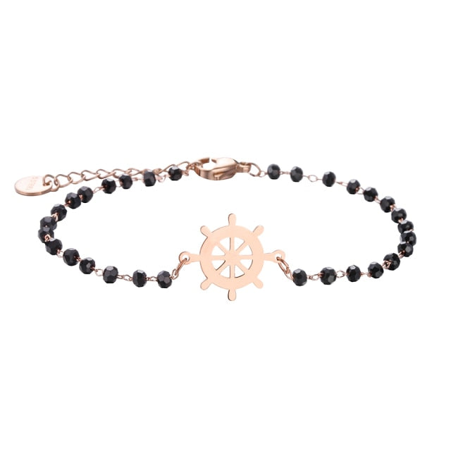 Stainless steel bracelets for women Black Crystal Beads.