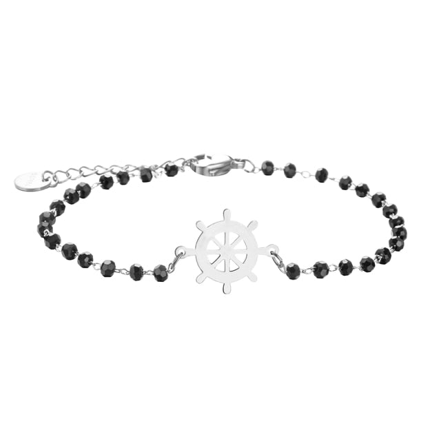 Stainless steel bracelets for women Black Crystal Beads.