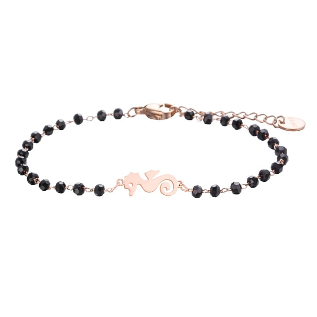 Stainless steel bracelets for women Black Crystal Beads.