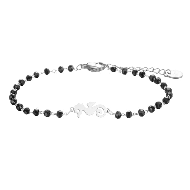 Stainless steel bracelets for women Black Crystal Beads.