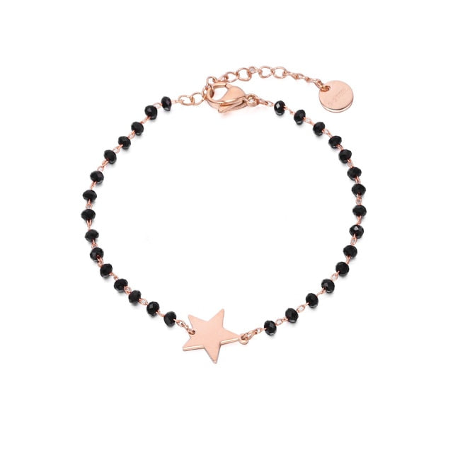 Stainless steel bracelets for women Black Crystal Beads.