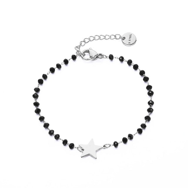 Stainless steel bracelets for women Black Crystal Beads.