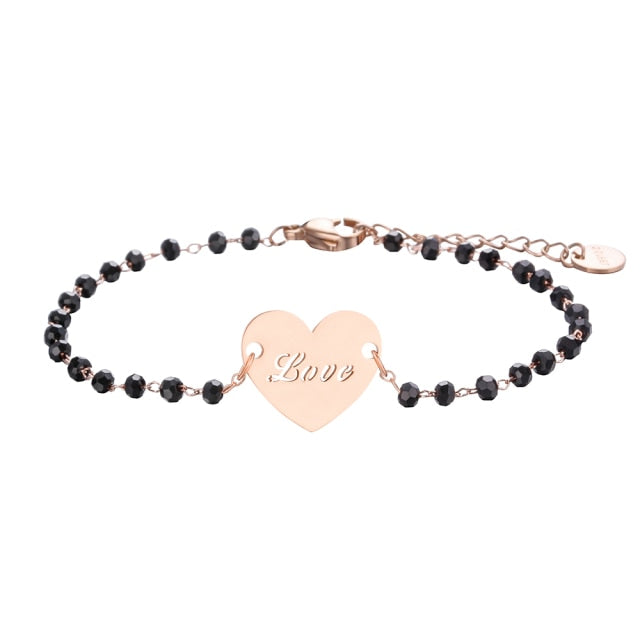 Stainless steel bracelets for women Black Crystal Beads.