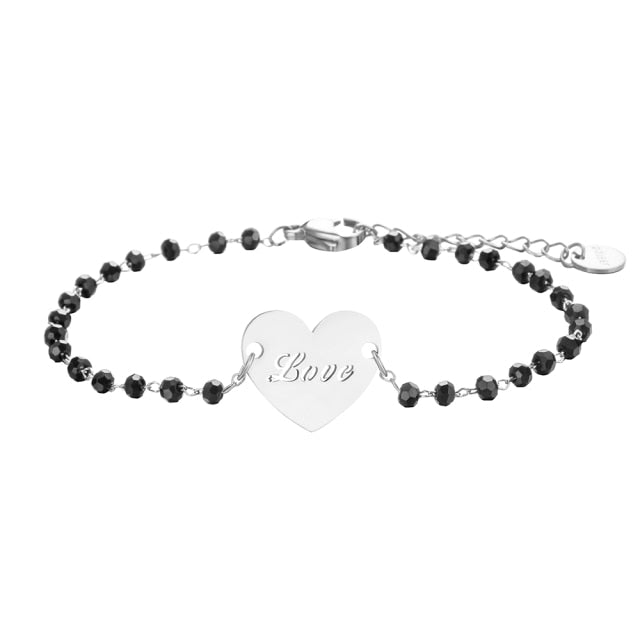 Stainless steel bracelets for women Black Crystal Beads.