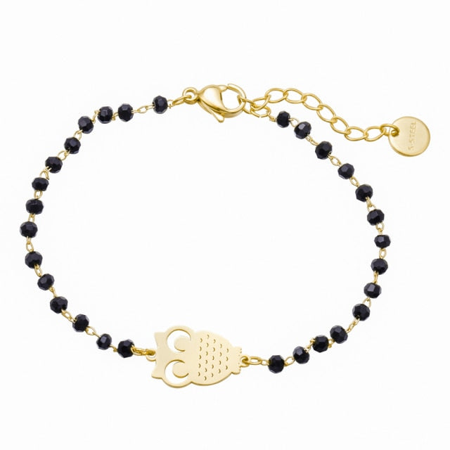 Stainless steel bracelets for women Black Crystal Beads.