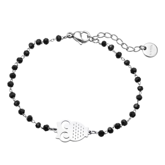 Stainless steel bracelets for women Black Crystal Beads.