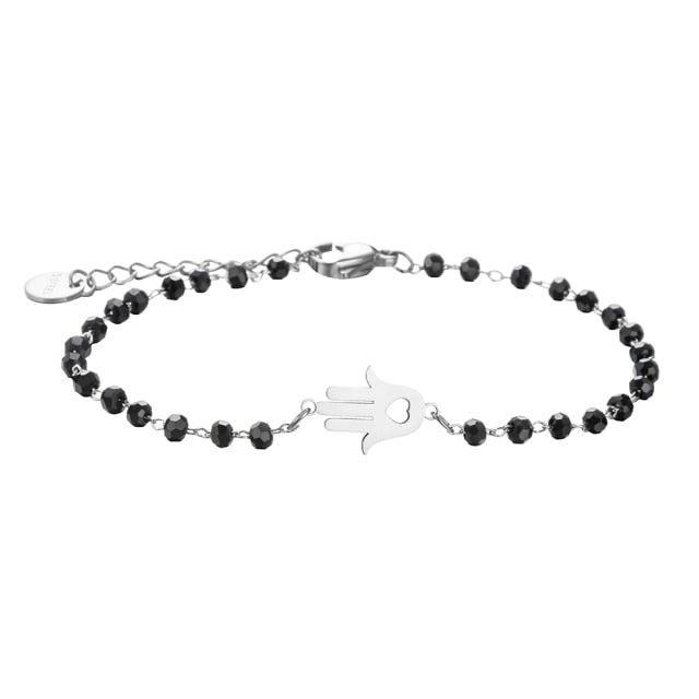 Stainless steel bracelets for women Black Crystal Beads.