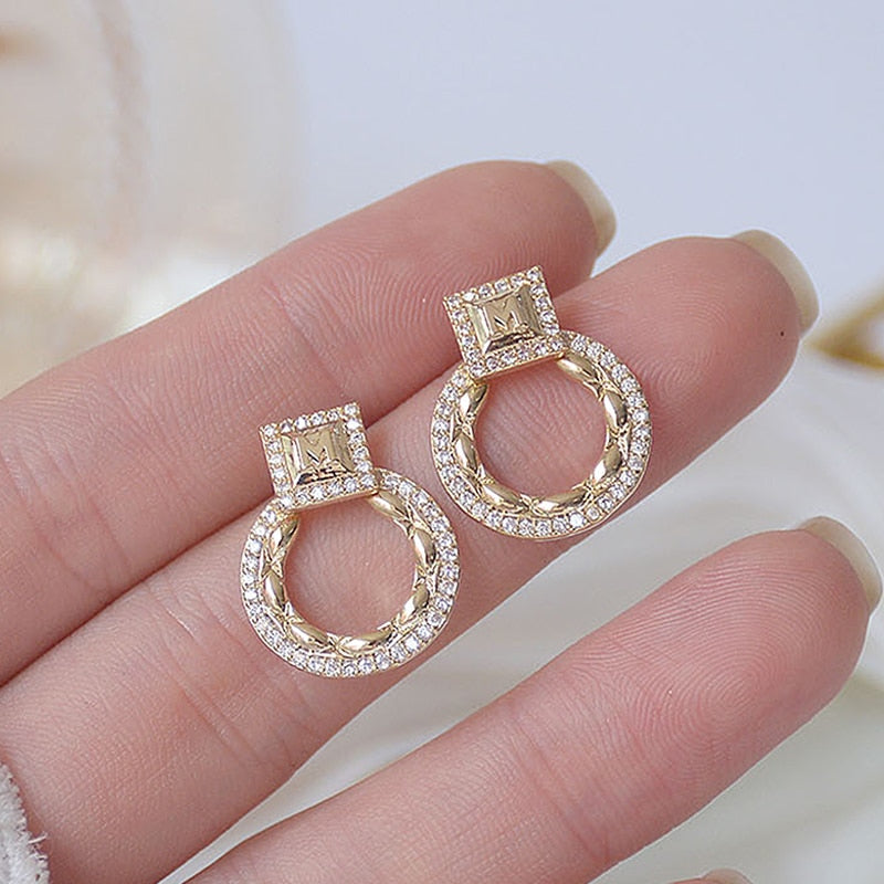 Real Gold Exquisite Circle CZ Female Earrings Charm Micro Inlan Zirconia