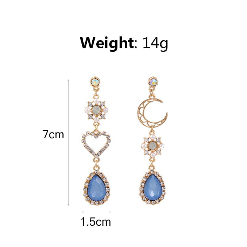 Rhinestone Love Heart Moon Drop Earrings